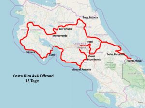 Map Costa Rica 15 days